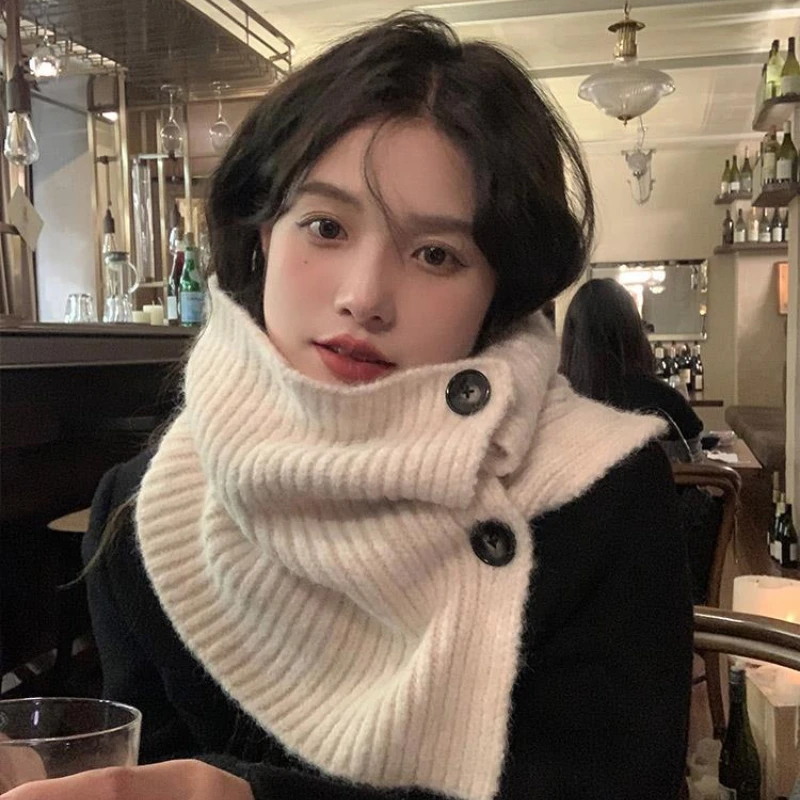 

Осенне-зимний вязаный нагрудник на пуговицах, пуловер с высоким ложным воротником, Женский Теплый защитный рукав на шею, чехол с разрезом на шею, пальто, шаль, шарф