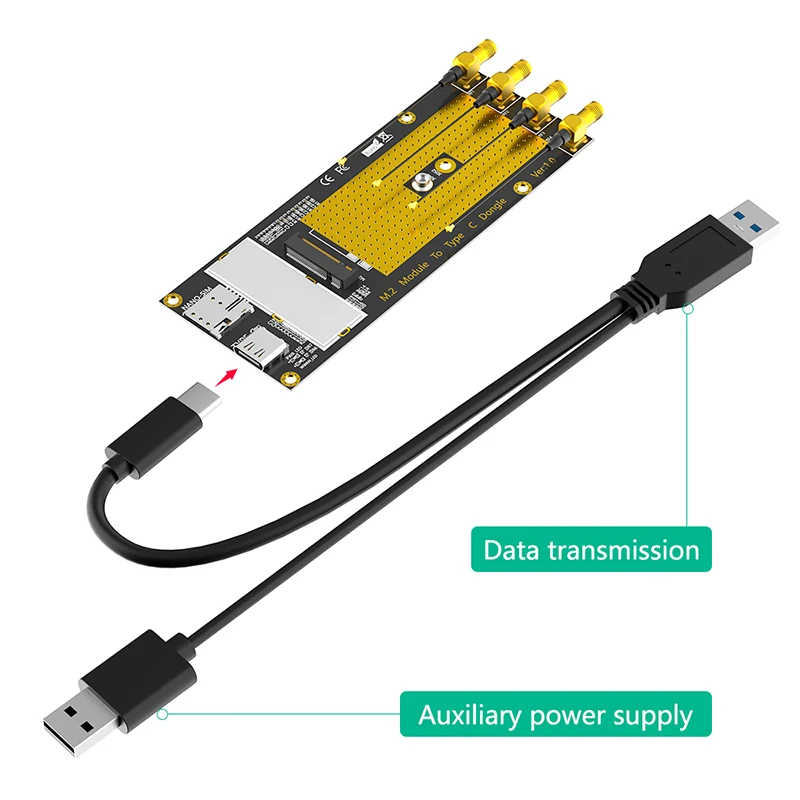 Módulo M.2 3G/4G/5G para tipo C Riser com antena 2.4/5G Slot para cartão NANO SIM + cabo USB3.0 para módulo RM500Q RM500U GM800 SIM8200