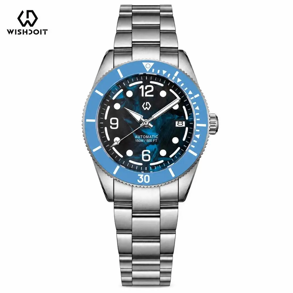 WISHDOIT Herren-Armbanduhr im klassischen Stil, NH35, mechanisch, Kohlefaser-Zifferblatt, 150 Tiefe, wasserdicht, fortschrittliche Taucheruhr