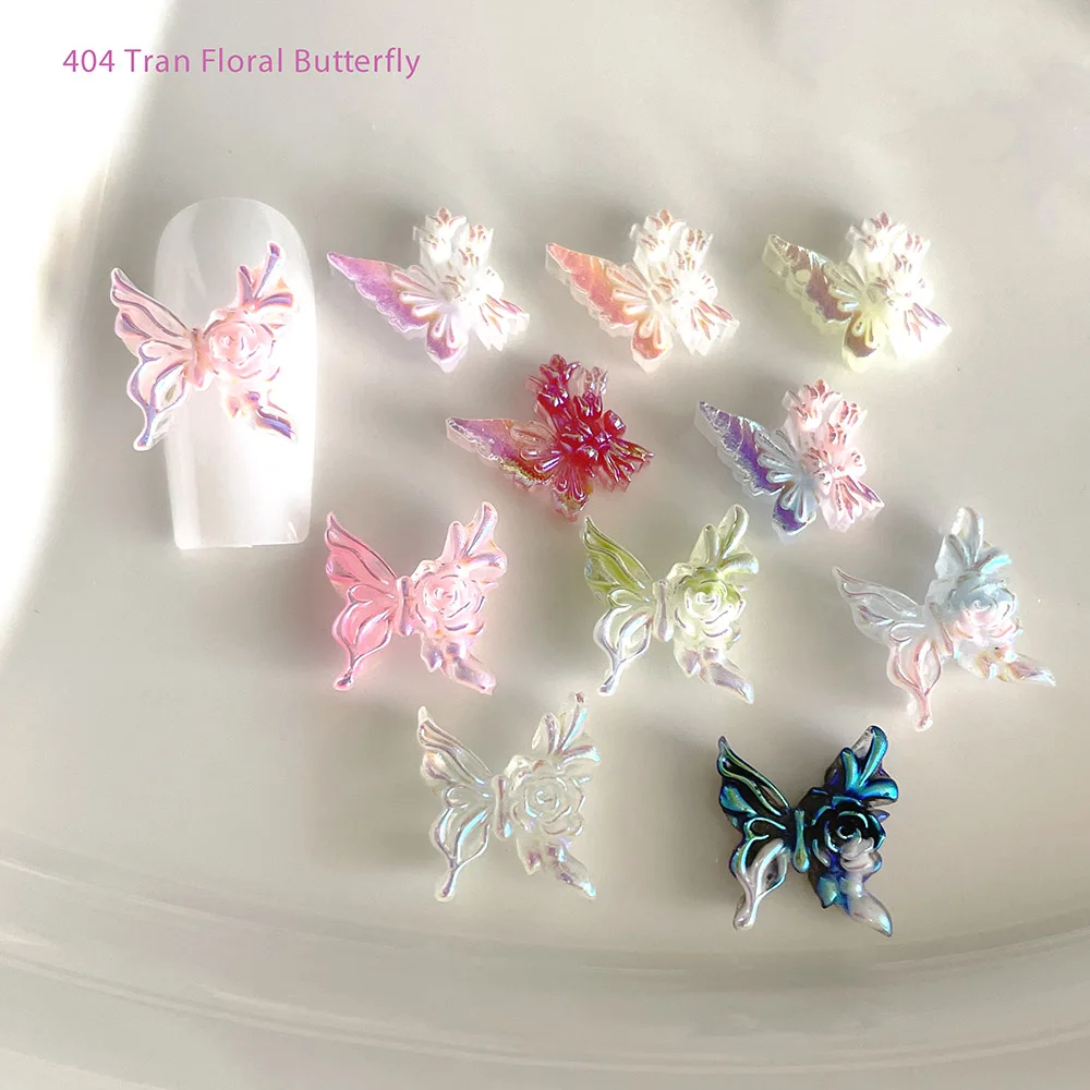 -Tran Floral Butterfly- Dazzling Aurora Butterfly Nail Jewelry Accessories Two-Format Tulip Camellia Wings Resin Ornament 404art