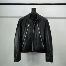 Men's Leather Jacket Short Stand Up Collar Haining Sheep Leather Autumn and Winter Leather Jacket Jacket