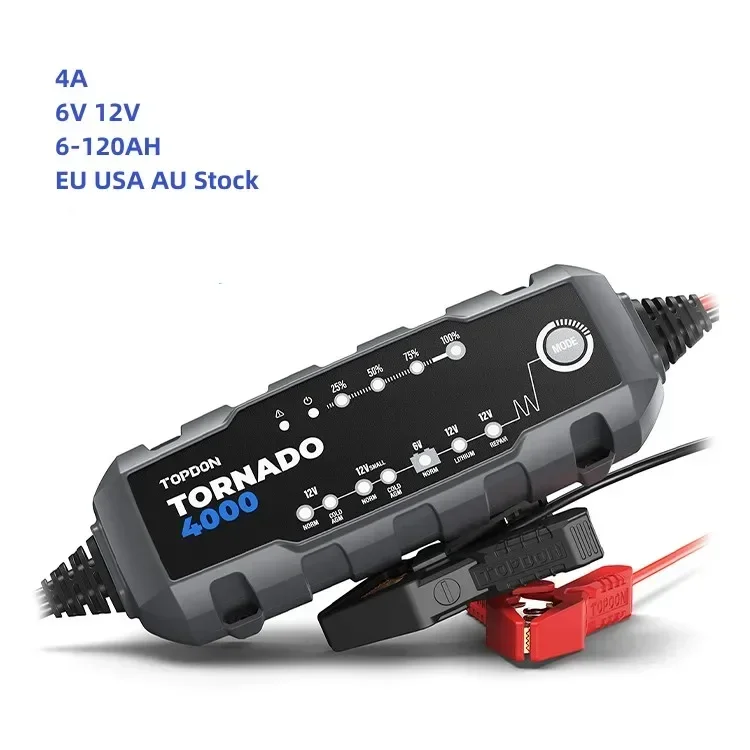 

В наличииTOPDON Tornado4000 T4000 свинцово-кислотное литиевое 6V12V автомобильное зарядное устройство для мотоциклов, литиевое автомобильное зарядное устройство