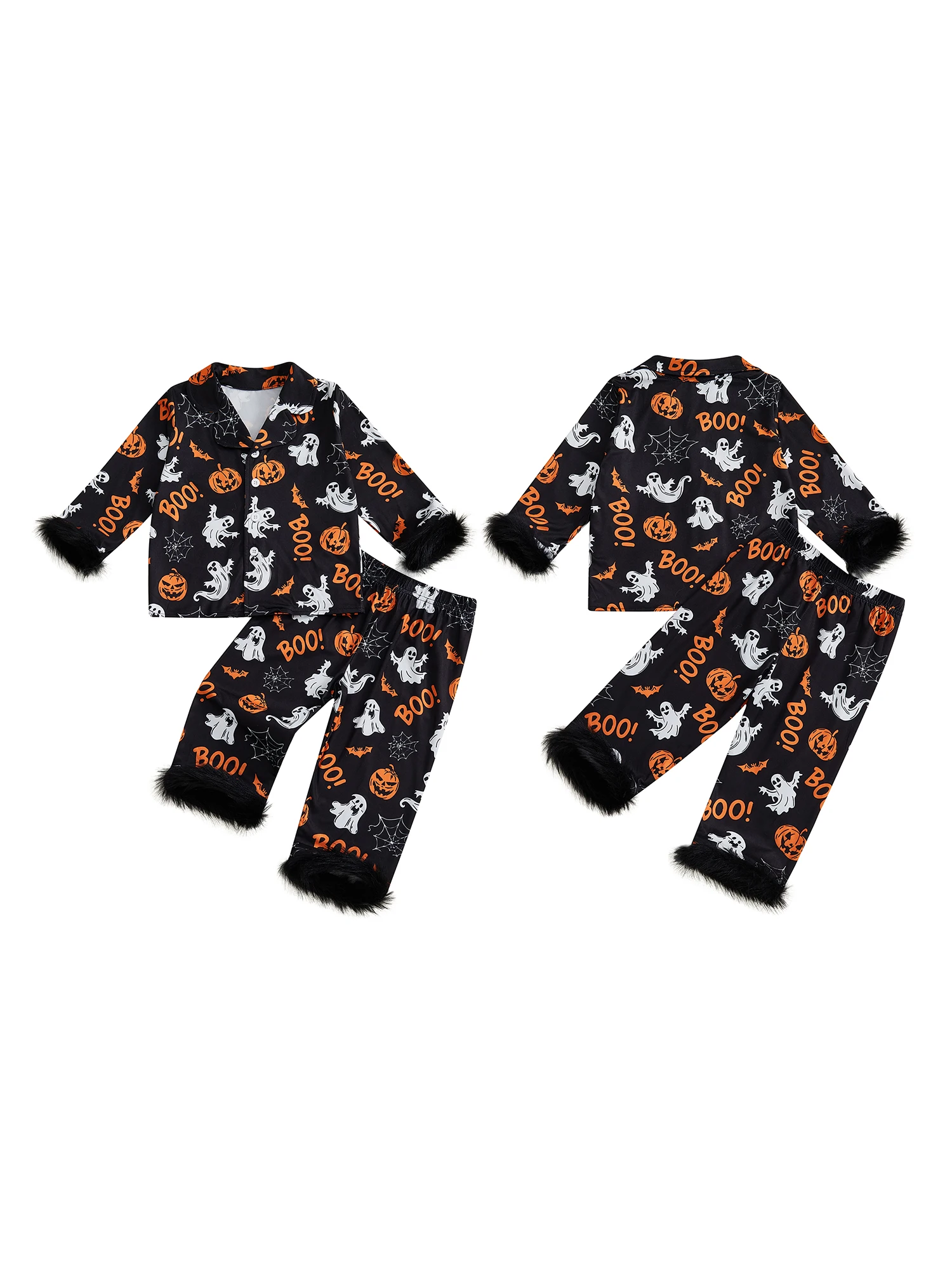 Pigiama per Halloween da ragazzo Set Top a maniche lunghe con stampa di streghe fantasma con pantaloni in vita con coulisse Indumenti da notte per i più piccoli