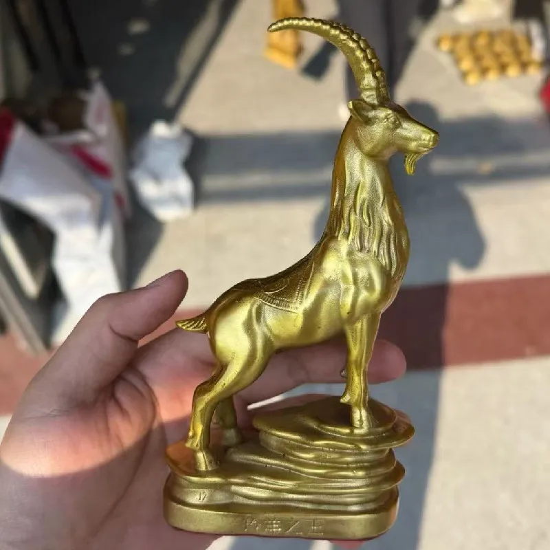 Brass ornament, Tibetan king, leading antelope, desktop decoration, living room, cashier counter, office decor