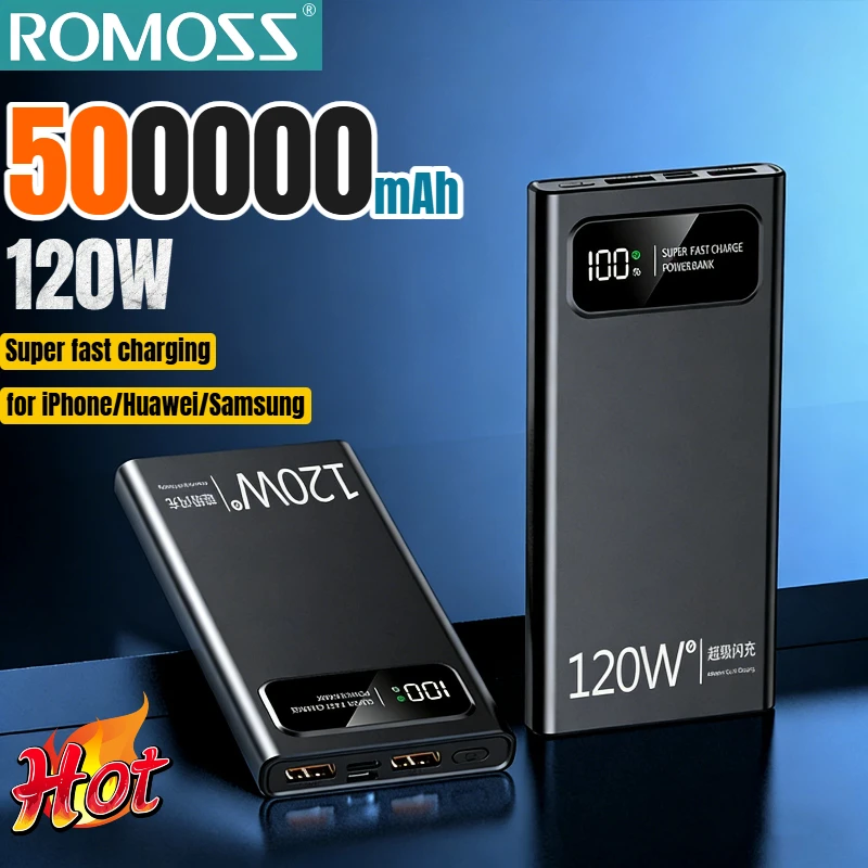 

Портативный внешний аккумулятор ROMOSS 500000 мАч с LED-дисплеем, 120 Вт, высокая емкость, сверхбыстрая зарядка, для iPhone, новинка