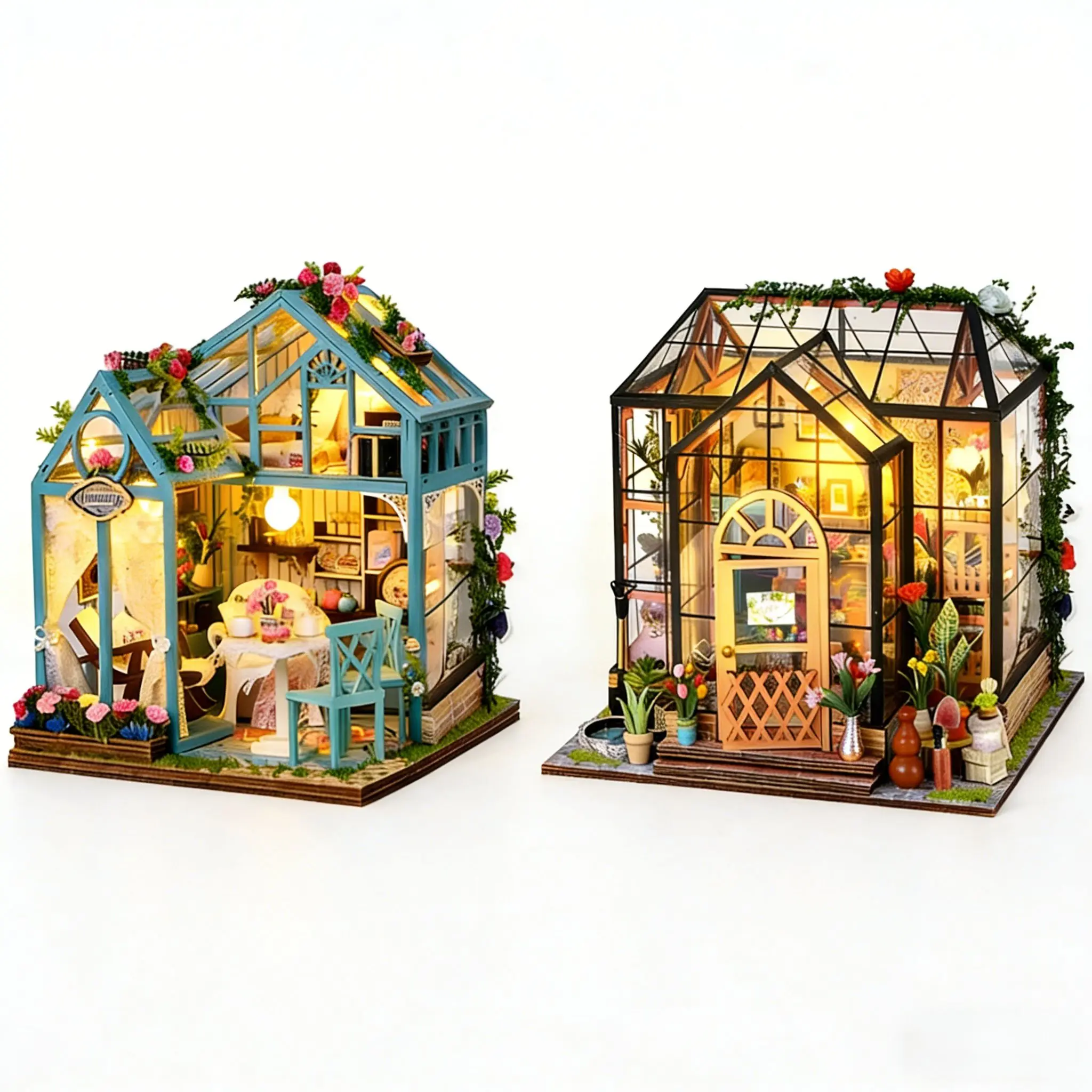 2-in-1 DIY Jenny Blumenhaus & Traumgarten 3D Holzpuzzle - 2 Miniatur-Bausätze Desktop-Deko Kreatives Geschenk für Sie