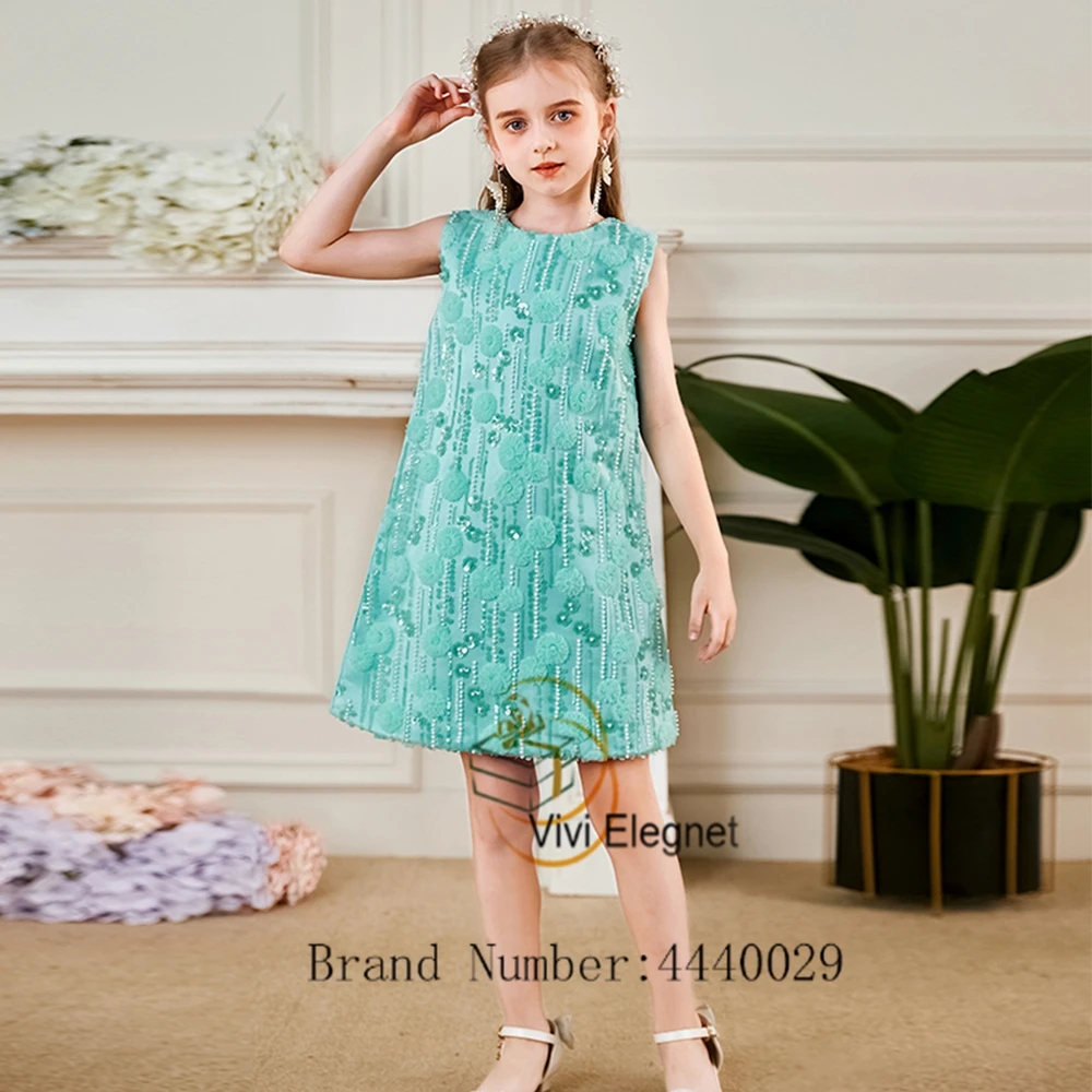 Cute Sleeveless Flower Girl Dresses with Sequined 2023 Summer New Knee Length Wedding Party Gowns for Girls فساتين اطفال للعيد