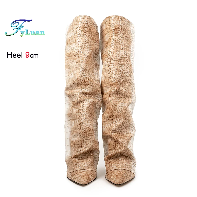 التدرج اللون تحولت أكثر من حافة أحذية النساء نمط الحجر الجديد 9 سنتيمتر مدبب تو بولي Leather الجلود أحذية عالية عرض الأزياء الأحذية حجم 35-45 #5