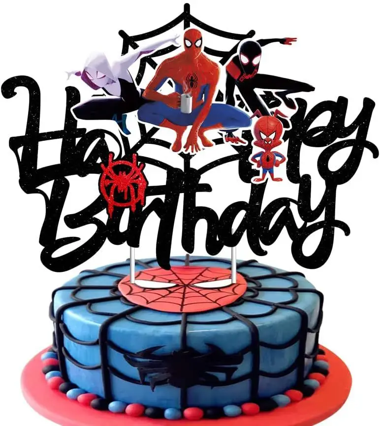 Adornos de papel para tartas de cumpleaños, decoración para tartas de cumpleaños de superhéroes, tema de Spiderman, suministros de decoración para