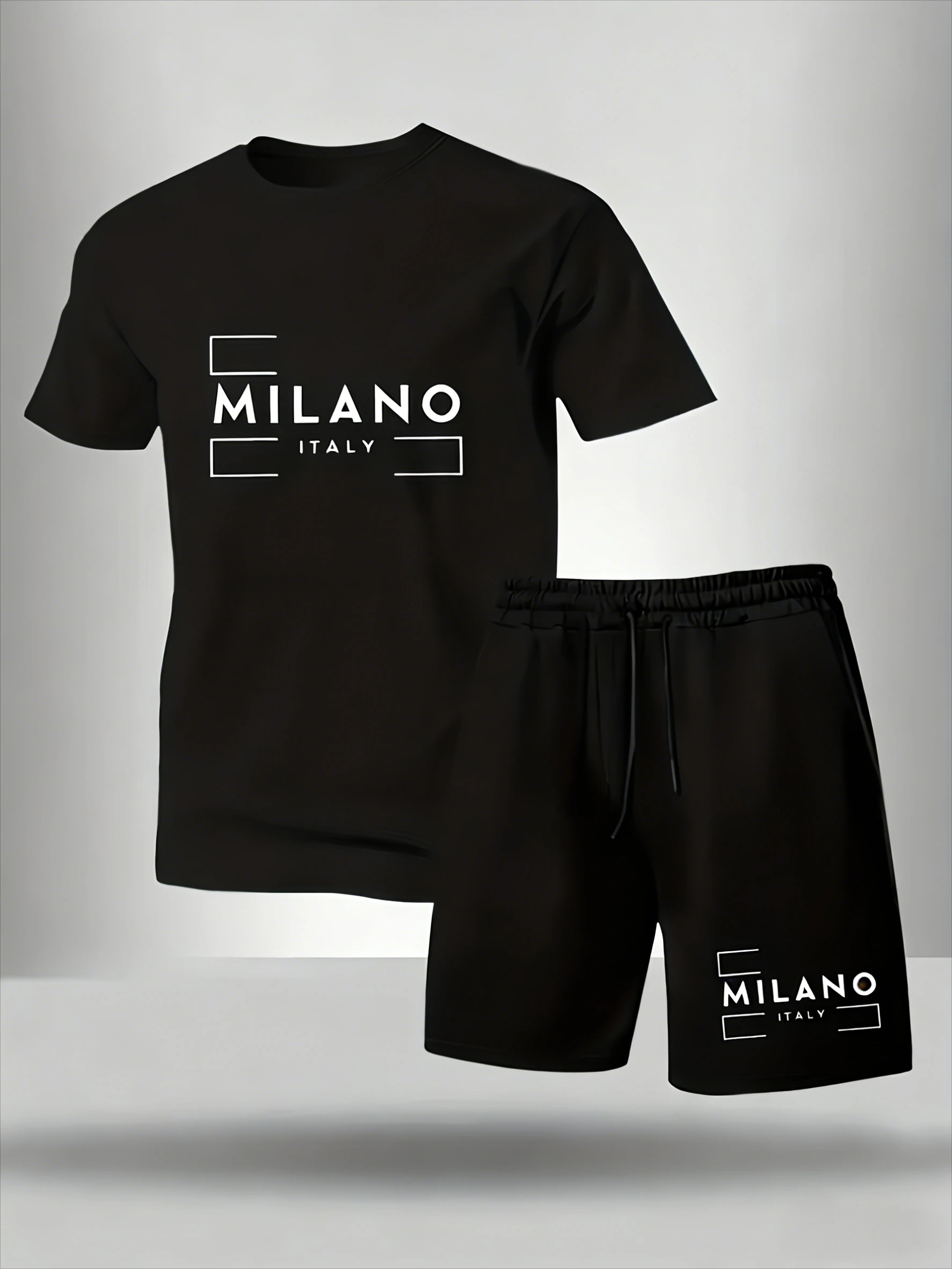 Men's Milano Italy Print 2 Piece Outfit, Casual Short Sleeve T-Shirt and Shorts Set for Summer