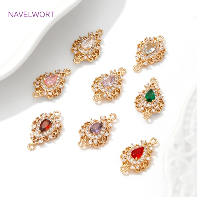 12.2mm*20mm 18K Gold Plated Droplet Shape Connectors Charms,Crystal Glass Charms Connectors For Jewelry,DIY Earring Accessories