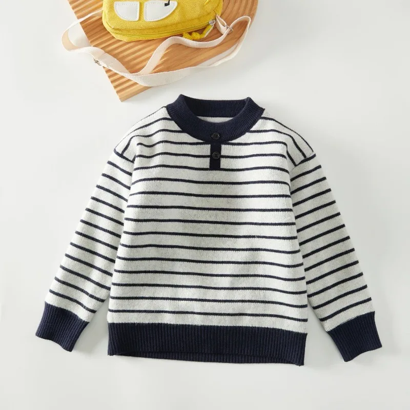

2025 New Boys Autumn Winter Thickened Fleece-Lined Knit Sweater Thermal Wool Cationic Warm Stylish Boys' Sweater for Kids