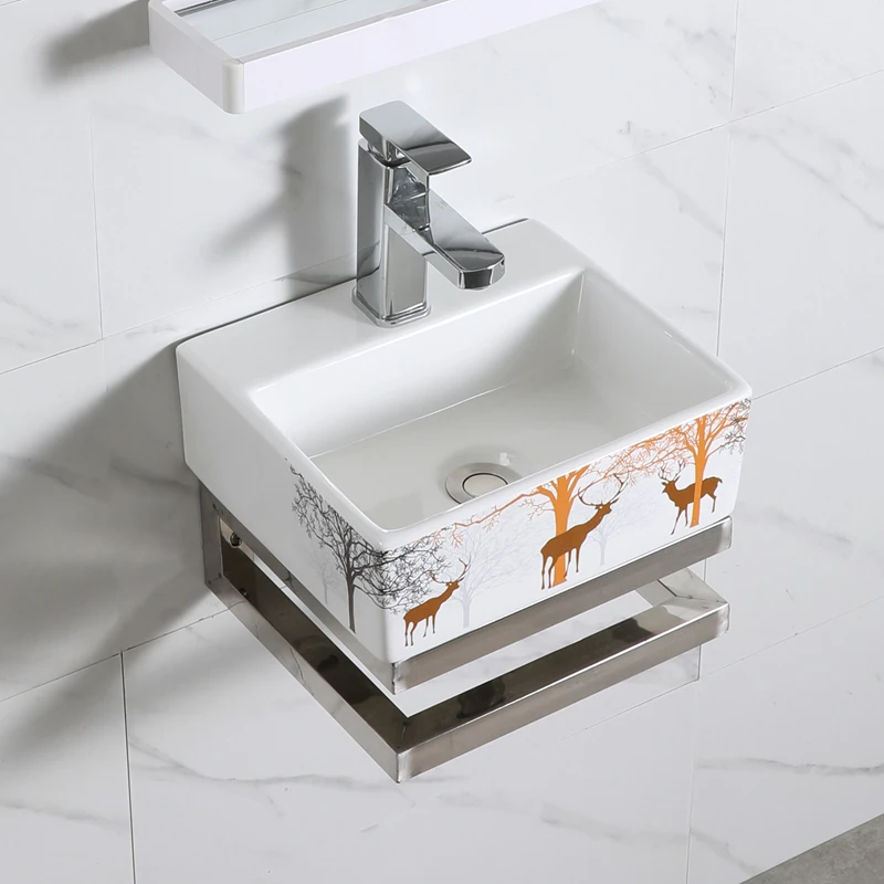 

Simple washbasin cabinet combination wall-mounted mini washbasin small apartment bathroom basin balcony ceramic square