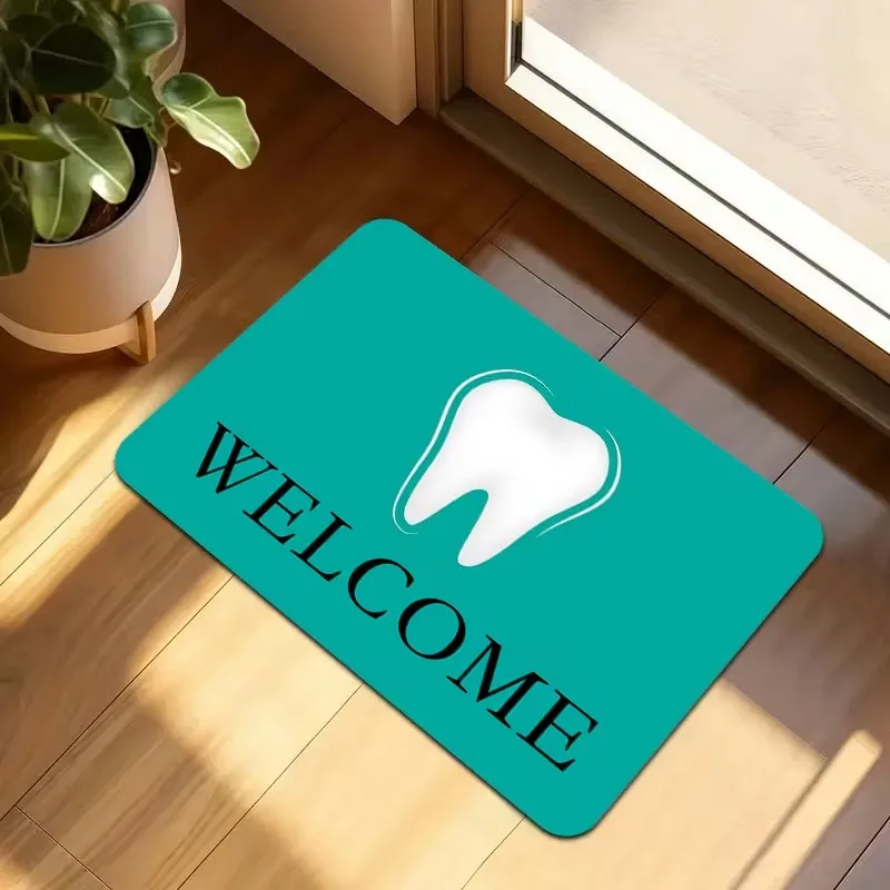 Colorful Toothbrush and Toothpaste Print Doormat Dental Hygiene Themed Non Slip Floor Mat