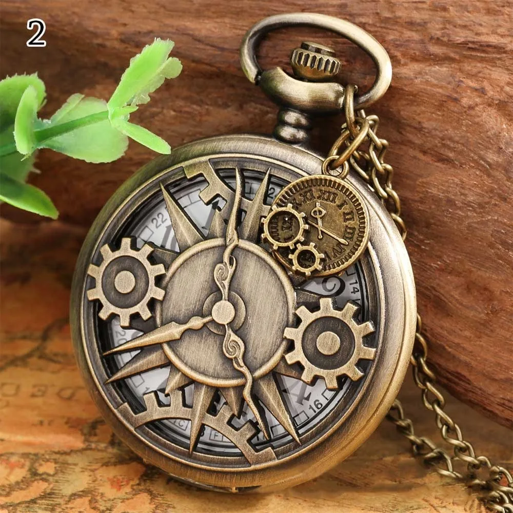 

Горячая распродажа: бронзовые кварцевые часы с винтажным римским циферблатом, карманные часы с цепочкой, ретро-часы с рисунком шестеренок, женские ретро-часы.