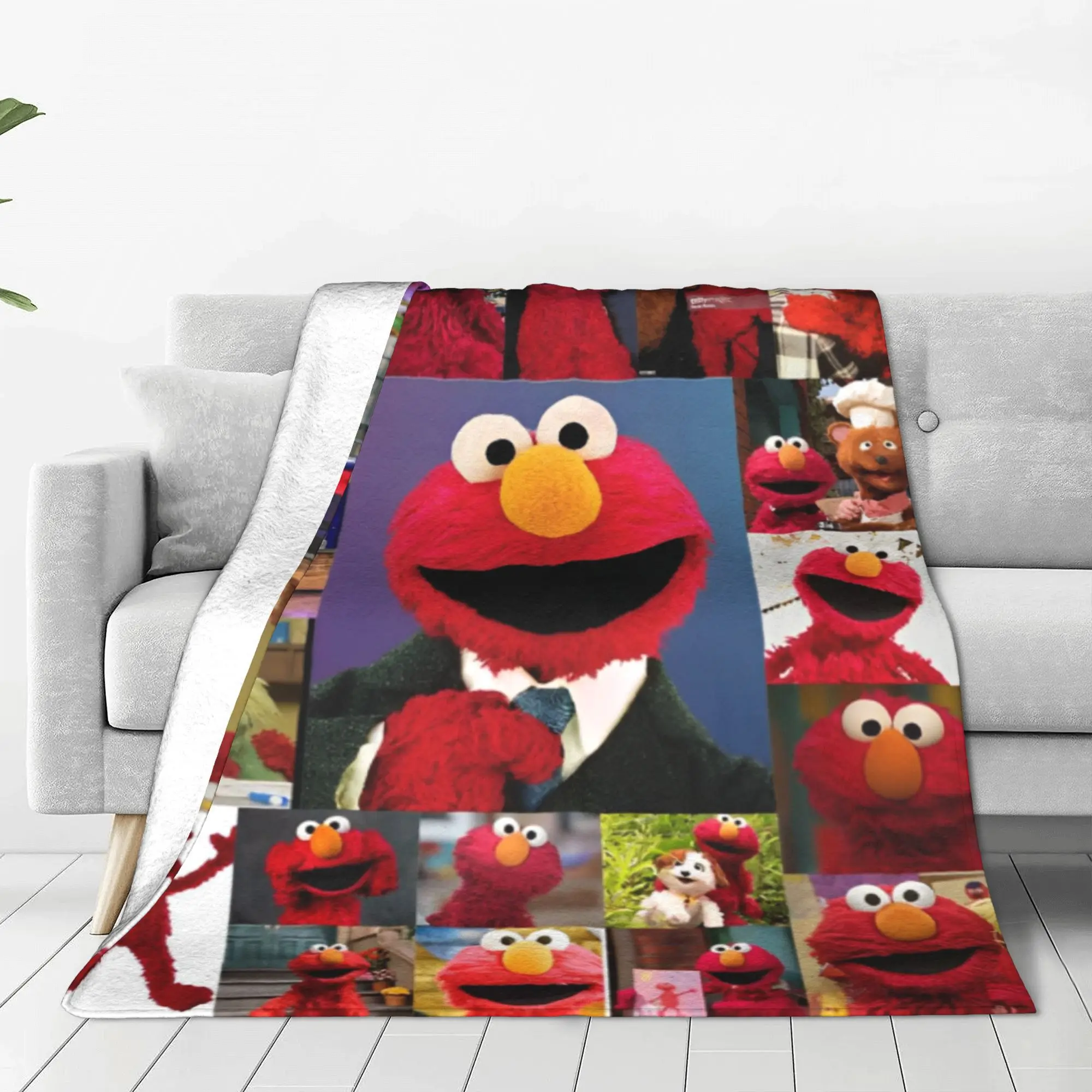 Sesame Streets Elmo Portrait Flannel Blanket 80s Cartoon Awesome Throw Blanket Bedding 125*100cm Plush Thin Quilt Super Warm