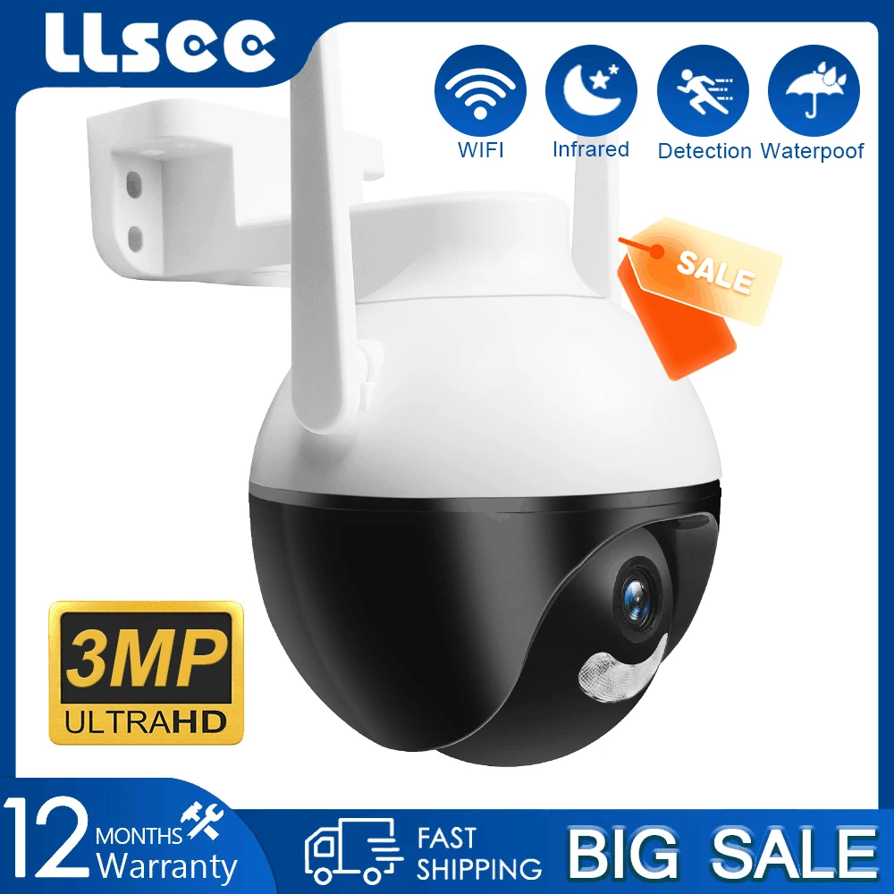 

LLSEE icsee APP infrared waterproof motion detection Night vision Wifi 3MP Digital zoom automatic tracking Two-way audio