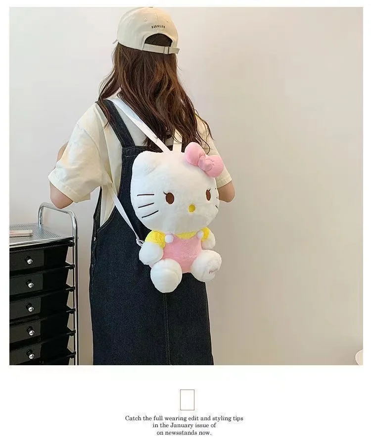 ใหม่ Sanrio Hello Kitty Kawaii Plush กระเป๋าเป้สะพายหลังตุ๊กตาสัตว์ตุ๊กตาของเล่น Plushie กระเป๋าอะนิเมะการ์ตูน Kt กระเป๋าเป้สะพายหลังไหล่กระเป๋า