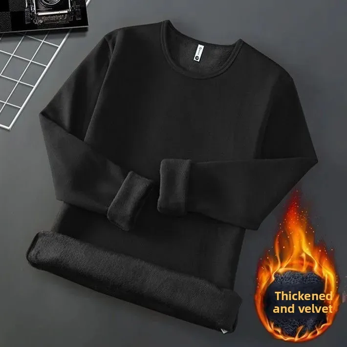 Winter-Herren-Langarm-T-Shirt, Fleece-gefüttert, verdickt, nicht entflammbar, samtig, warm, Rundhals-Unterhemd, lässig, atmungsaktiv. – Detail 20