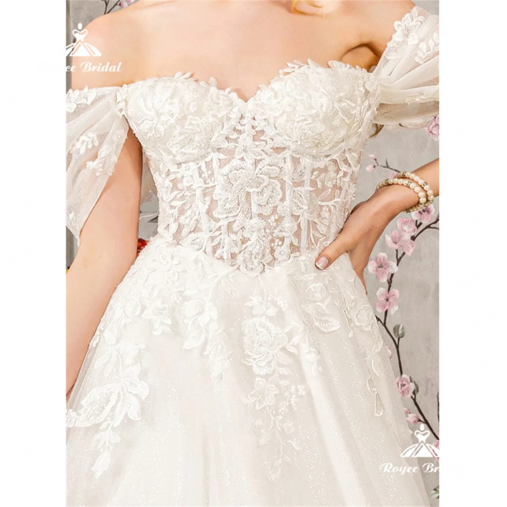 Roycebridal Strapless A line ชุดแต่งงาน2025ลูกไม้ Chapel Train vestidos elegantesebulاLtััทธาโบ da sposamerma