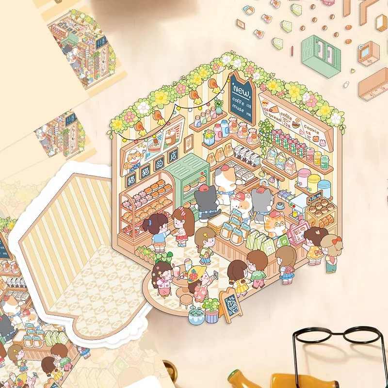 ملصقات تزيين جرافيتي إبداعية للمناظر الطبيعية على شكل شخصية كرتونية لمتجر القطط