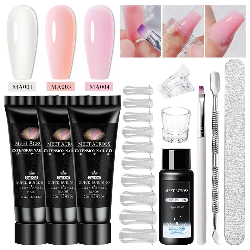 

MEET ACROSS 20ml Nail Gel Kit For Quick Extension Nail Art Gel Nail Tools Finger Extension Acrylic Solution Gel Polish Nail Art