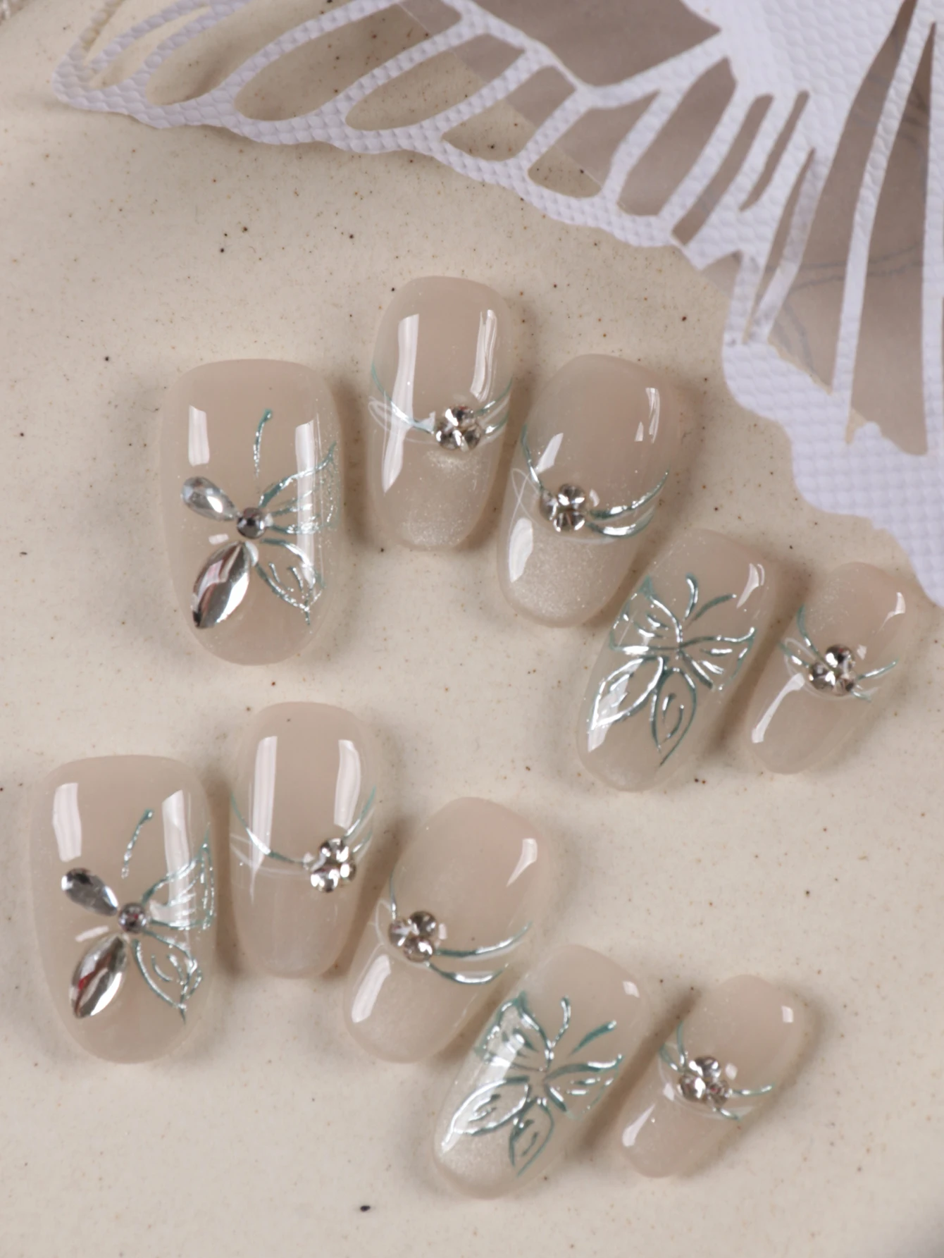10Pcs Press on Nails  short Blue Cat Eyes mirror surface nail art Fake Nails Includes 1 Sheet Adhesive Tabs & 1 Pc Mini File
