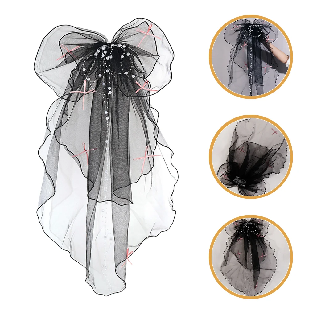 Veil Headpiece Mantilla Bridal Pearl Wedding Dresses Veils for Brides Bow European and American Lace