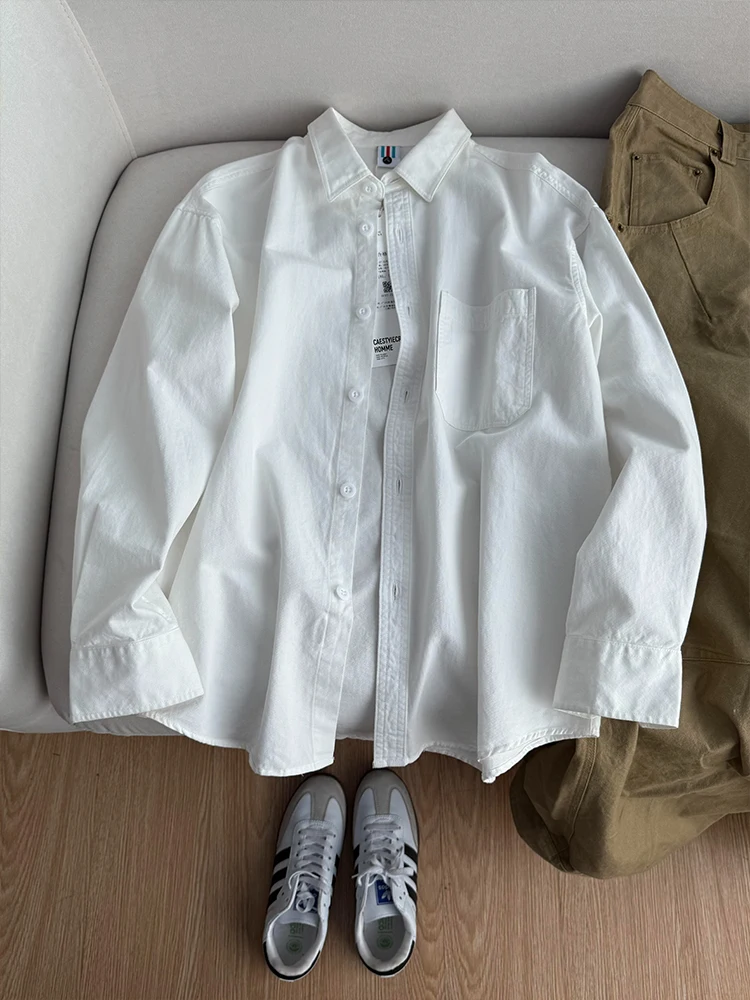 

Мужская повседневная верхняя одежда из белого чистого хлопка Long Sve irt American Lazy Sle Premium Feel Waed Cotton