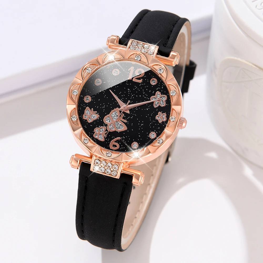 1PCS Simple Luxury Leather Strap Watch Black Casual Fashion Quartz Watch Is The Perfect Gift For her (No Box)