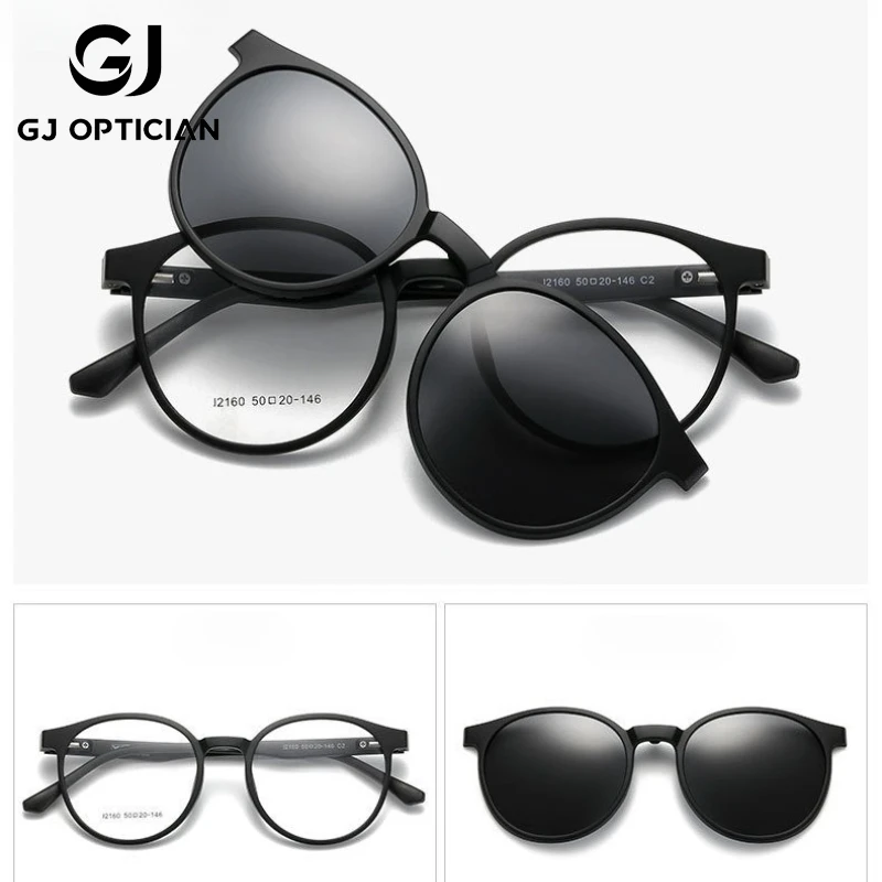 

GJ OPTICIAN Magnetic Suction Mirror Polarizing Clip Sunglasses Women Fashion Round Frame Anti Blue Light Reading Myopia Glasses