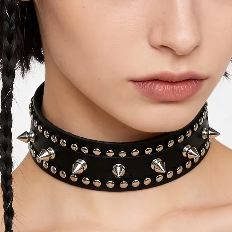 Gothic Style, Individualistic, Hip-Hop, Spiky, Punk, Pu Leather, Choker, Perfect For Nightclub Parties And Daily Wear As A Gift