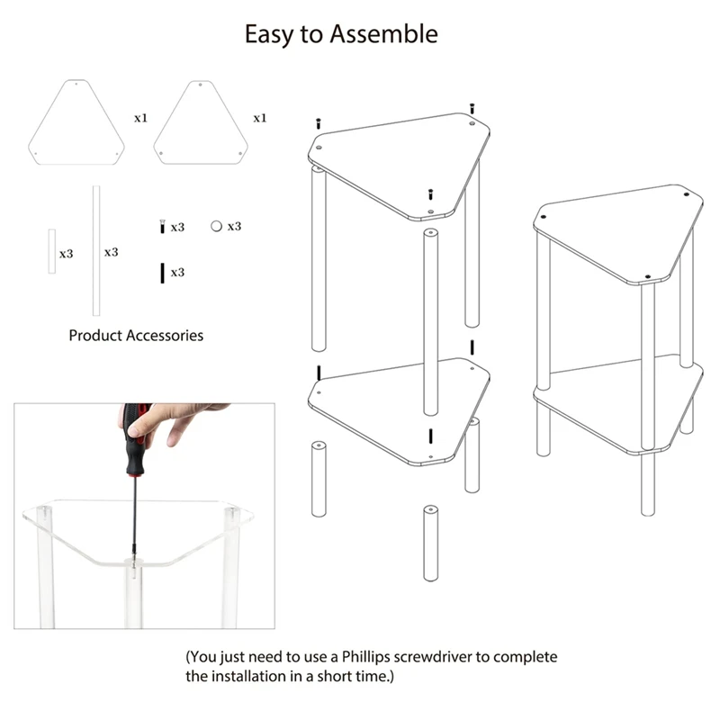 SEWS-Clear Acrylic End Table, Corner Side Table For Small Spaces, Small Accent Table For Living Room, Bedroom