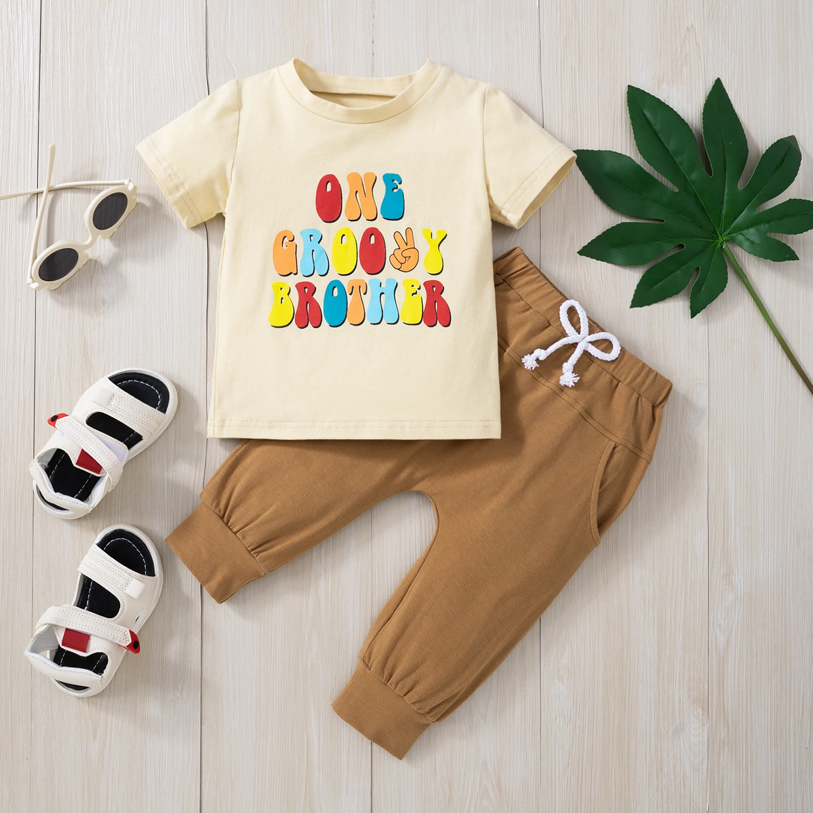 

VISgogo Baby Boys Birthday Clothes Crew Neck Letters Print Brother T-shirt and Drawstring Jogger Pants 2pcs Summer Outfit