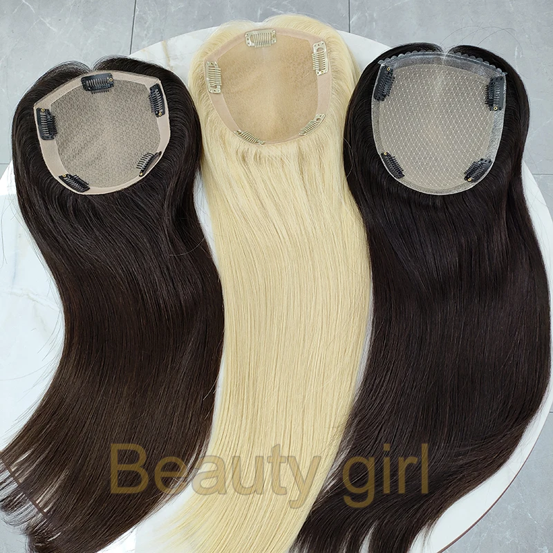 

Luxury Silk Toupee In Stock Handmade Base Free Part Clip In Hair Topper For Thin Hair Women 24 Inch Hair Piece