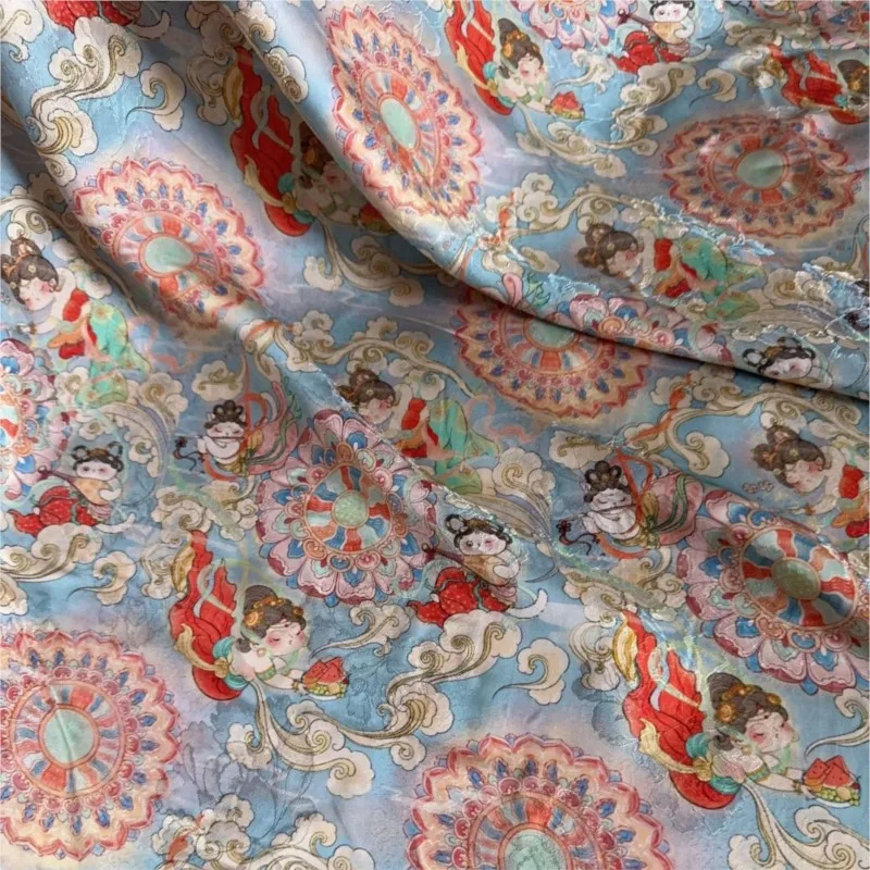 Renxiang Yunsha double-sided printed jacquard fabric new Chinese-style short-sleeved cheongsam Hanfu vest dress