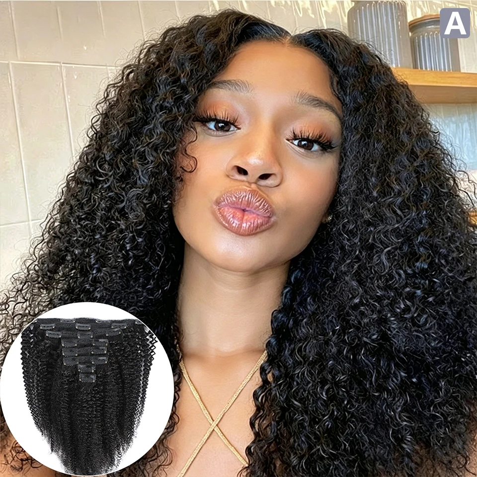 

15A Afro Kinky Curly Clip in Hair Extension 4C 4B Afro Kinky Curly Clip Ins Human Hair Extensions Women 120G/160G 8PCS Clip-in Full Head Real Human Hair for Women Brazilian Kinky Curly Human Hair Clip in Extensions Clips In Natural Black