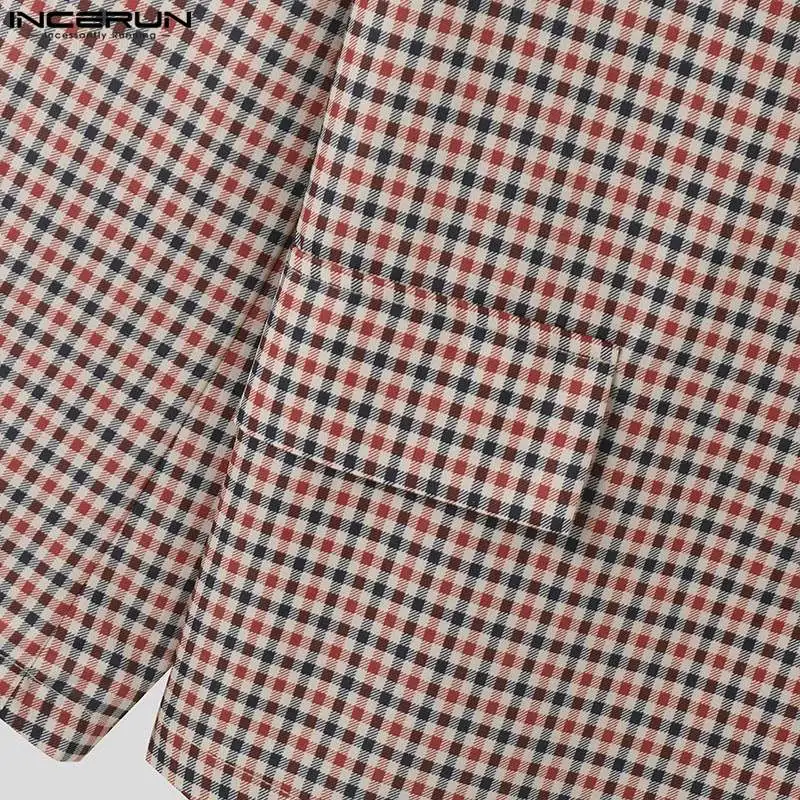 INCERUN Men Clothing Fashion Plaid Long Sleeve Men Thin Blazer Autumn Suits Male Streetwear Oversized Lapel Outerwear S-5XL