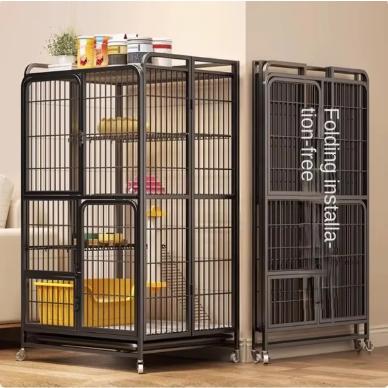 

2026 Heavy Duty Large Foldable Metal Dog Cage 360° Wheels Pet Playpen with Lockable Door Ramp Ladder Hammock for Cat Dog Safe
