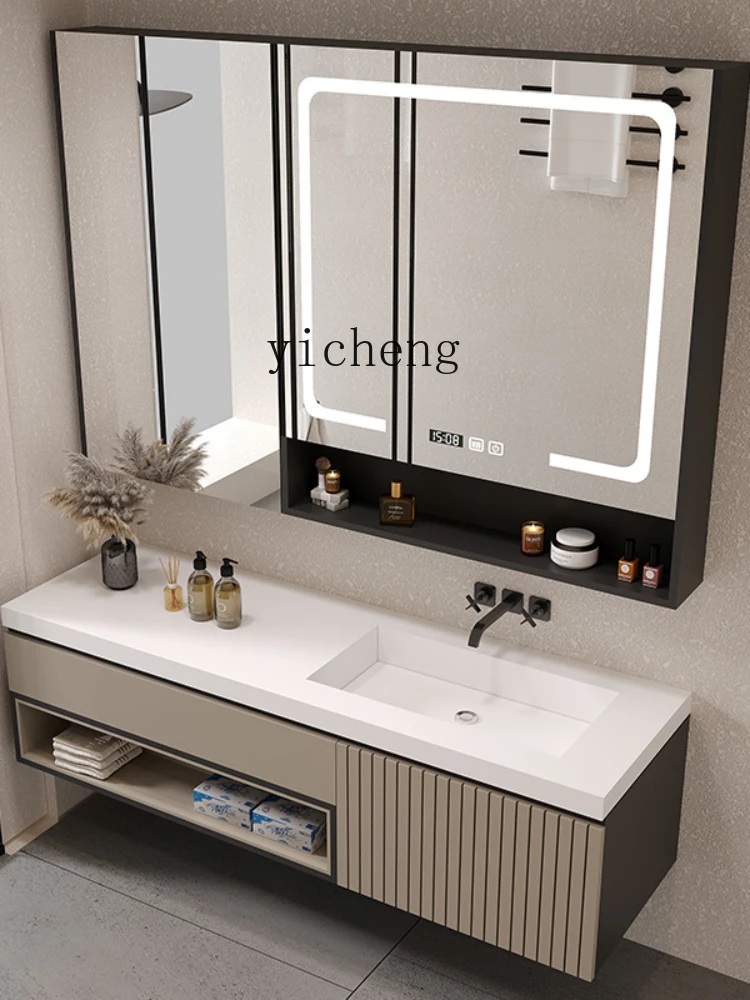 Xc Stone Plate Integrated Seamless Spliging Bathroom Bathroom Cabinet Combination Bathroom Solid Wood Custom Wash Hand