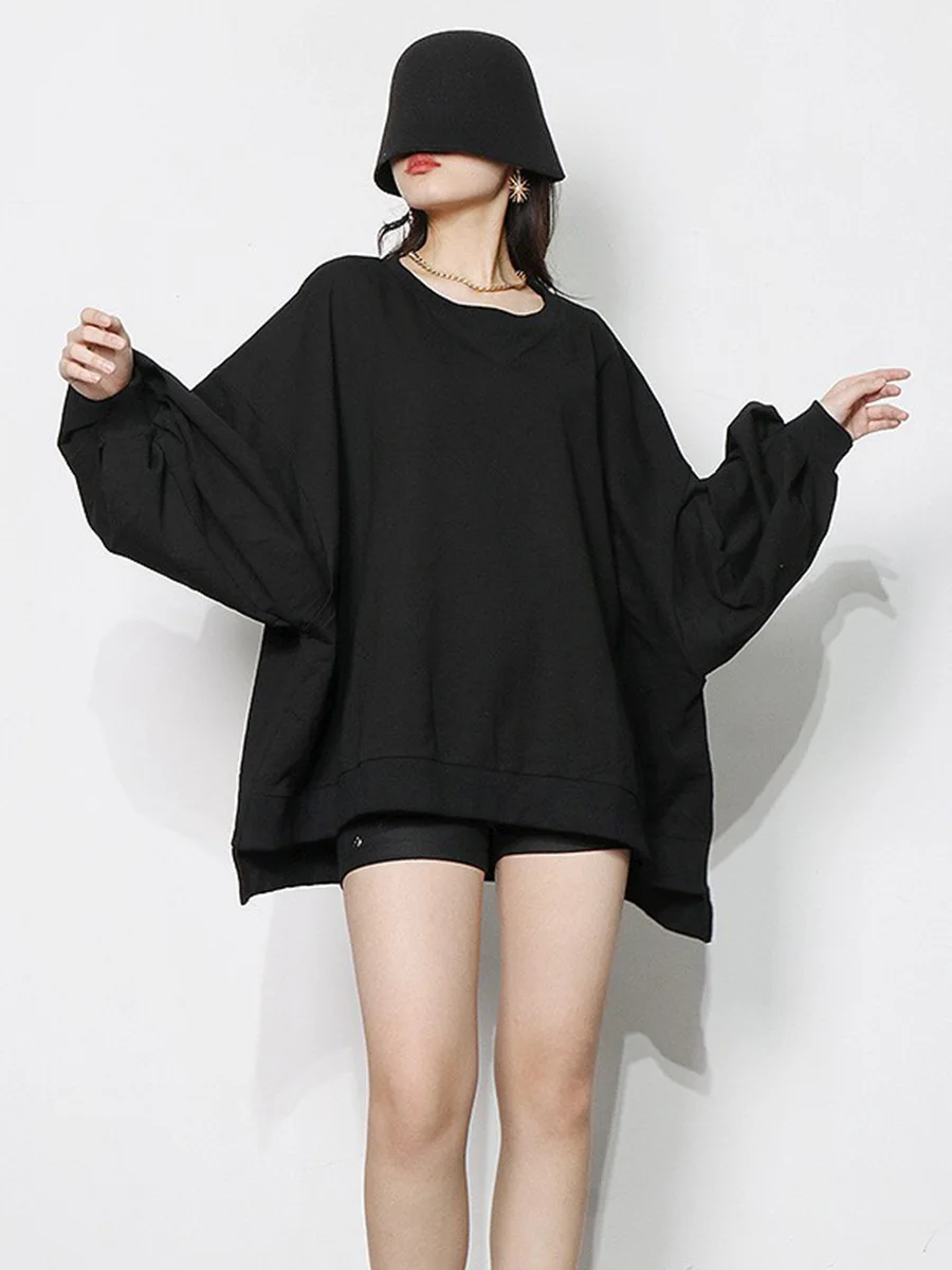 2023 Loose  Sweatshirt For Women O Neck Batwing Sleeve Side Split Casual Sweatshirts Female Fall New