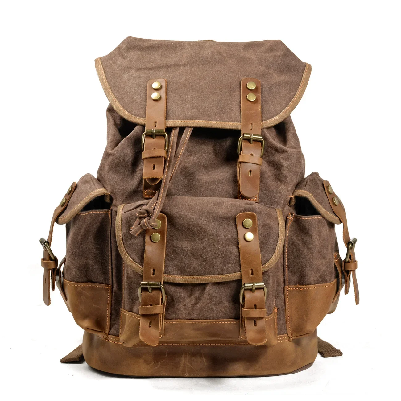 Vintage backpack batik canvas with cowhide rucksack large capacity travel hiking bag men's hiking backpacks