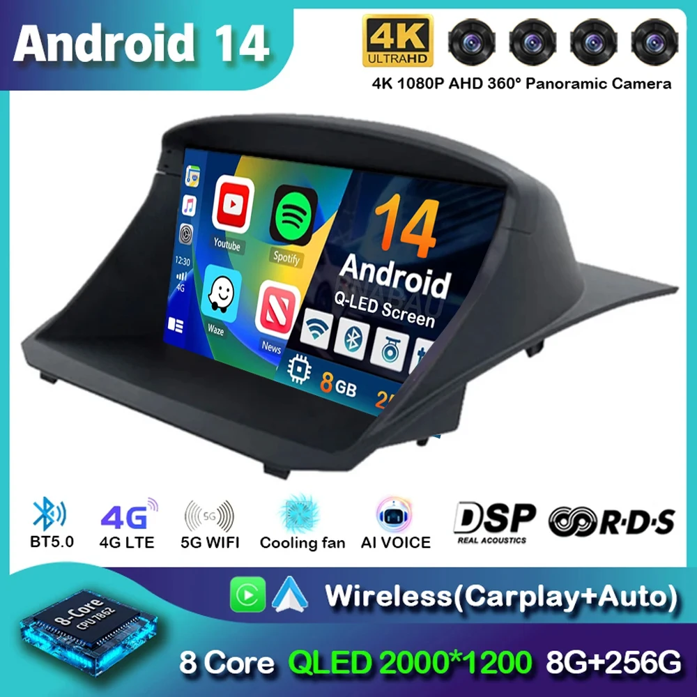 

Android 14 Carplay Auto For Ford Fiesta 2009 - 2017 Car Radio Navigation GPS Multimedia Video Player Stereo 360 Camera Head Unit