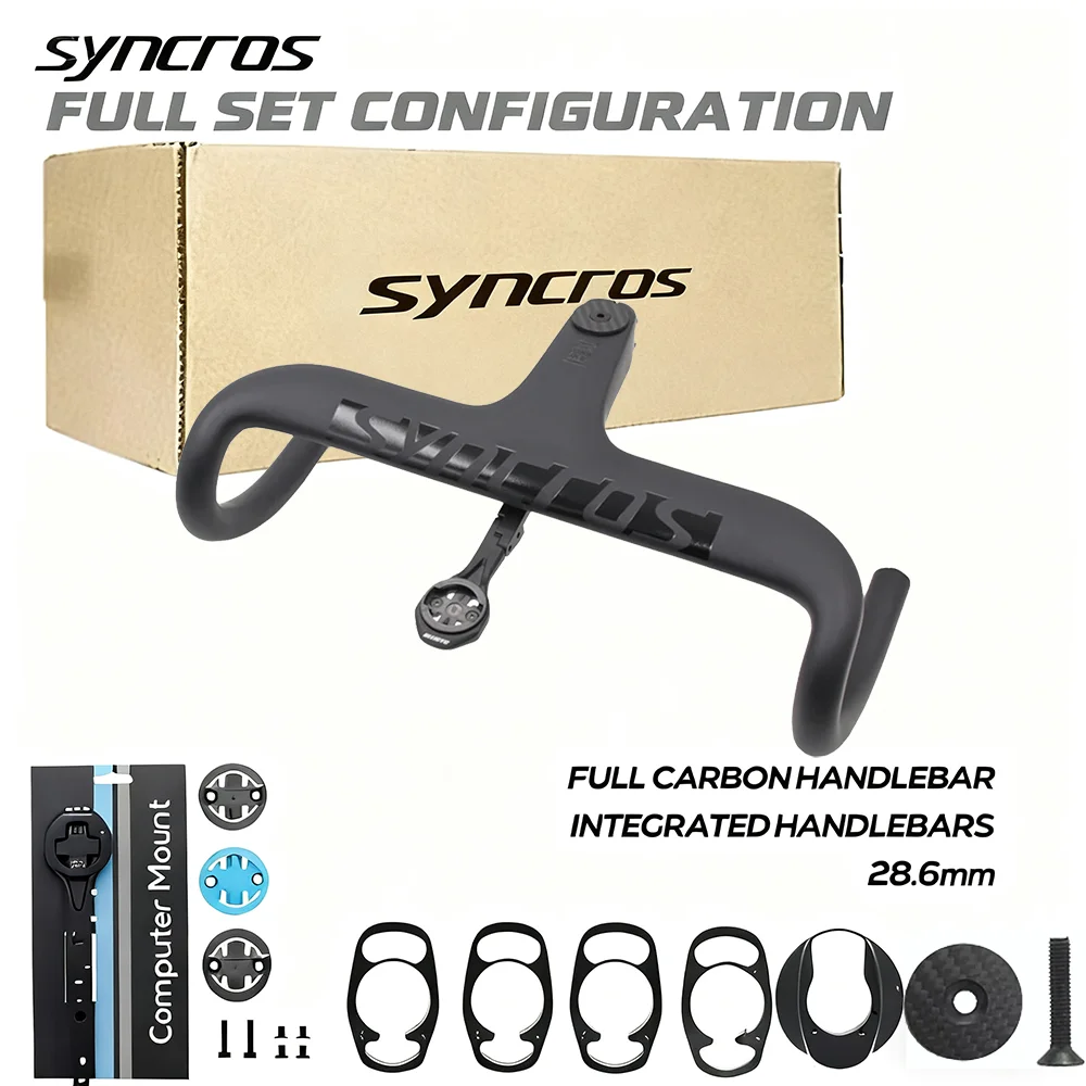 

Syncros Integrated Cycling Carbon Handlebar 380mm 400mm 420mm Full Carbon Road Bike Cockpit -10° 28.6mm Steerer Spacers Aero