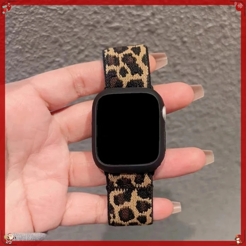 Leopard Elastic Nylon Band+Case for Apple Watch 10 11 42mm 46mm 40mm 41mm 45mm 44mm Women Bracelet iWatch series 9 se 6 7 8 5 4