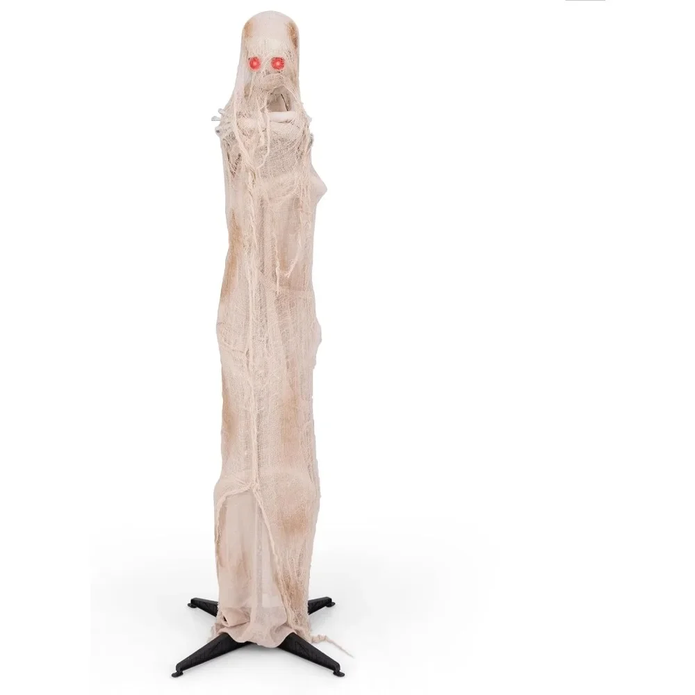 6 FT Halloween Animated Standing Mummy, Life Size Animatronic Mummy with LED Red Glowing Eyes, Posable Body