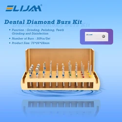 30Pcs/set Aluminium Dental Burs Kit with Holder Dental Diamond Burs for High Speed Handpiece Turbine + Burs Placement Box