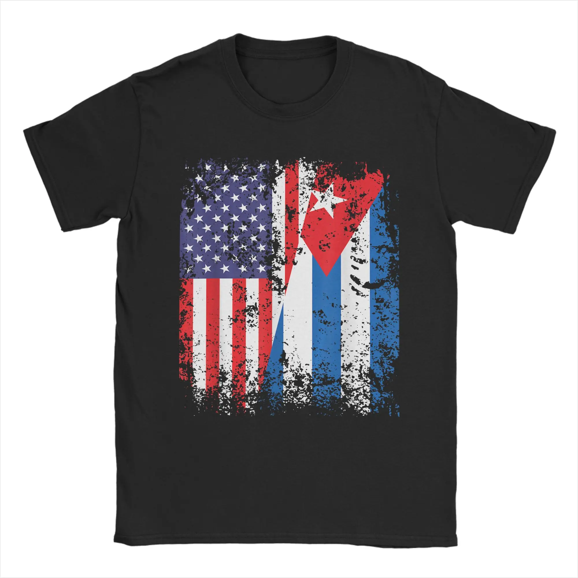 Vintage Cuban American USA Cuba Flag T-Shirt For Men Women 100%Cotton Short Sleeve  Round Neck Summer Tops