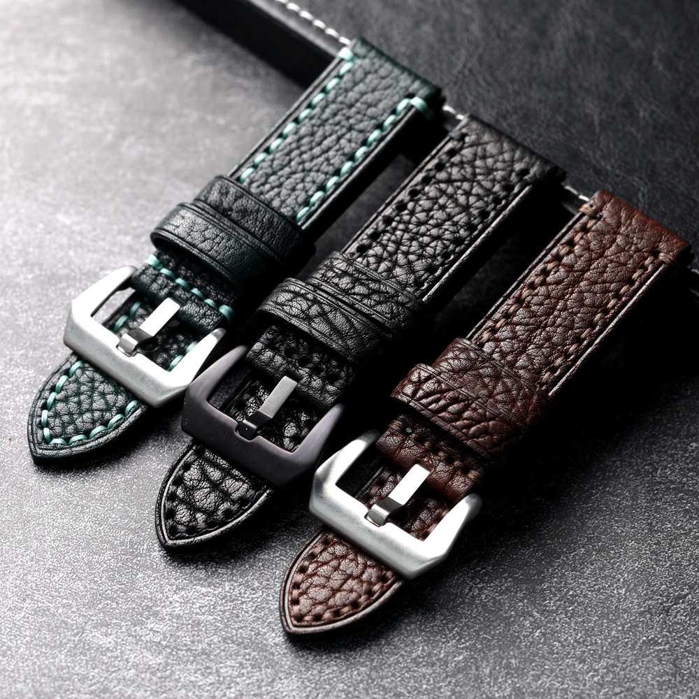 Hand gefertigtes Kopfschicht-Rindsleder-Uhren armband 20mm 22mm 24mm braun und schwarz, verdicktes und weiches Herren armband im Retro-Stil