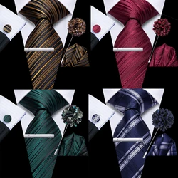 Hi-Tie Men Fashion Necktie Burgundy Handkerchief Cufflinks for Tuxedo Accessory Classic Silk Luxury Gift Tie